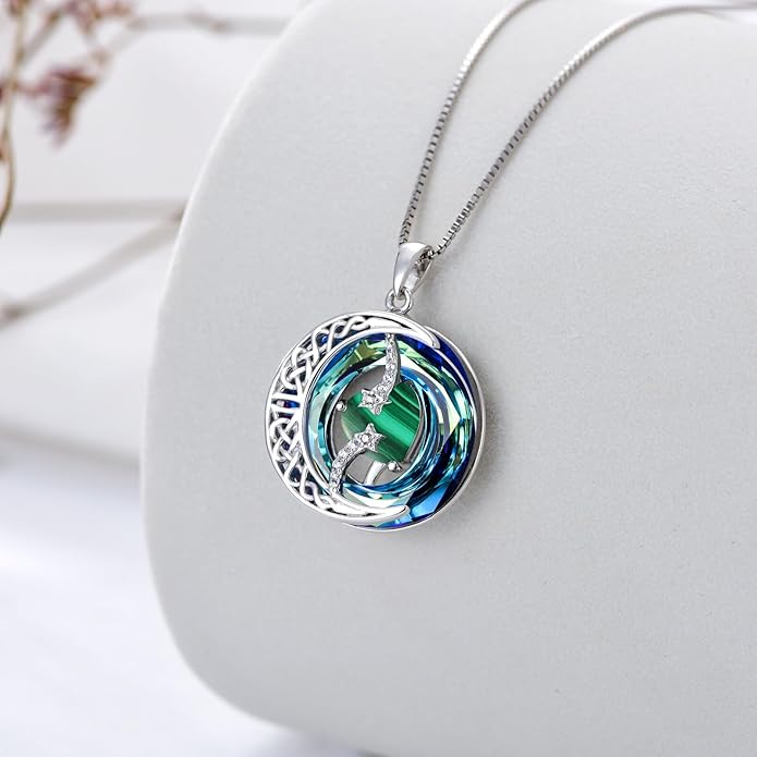 TOUPOP Birthstone Necklace 925 Sterling Silver Moon and Star Pendant with Blue Crystal Celtic Moon Jewelry Birthday Valentines Day Gifts for Women Mom Wife Her