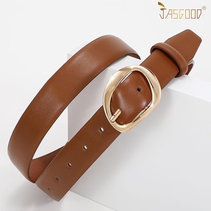JASGOOD Leather Belts for Women Cute Casual Waist Belt with Gold Buckle Ladies for Jeans Pants Dresses