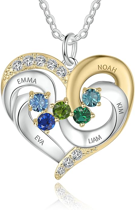 GLAMCARAT Personalized mothers necklace with birthstones names sterling silver jewelry for women customized engraved necklace