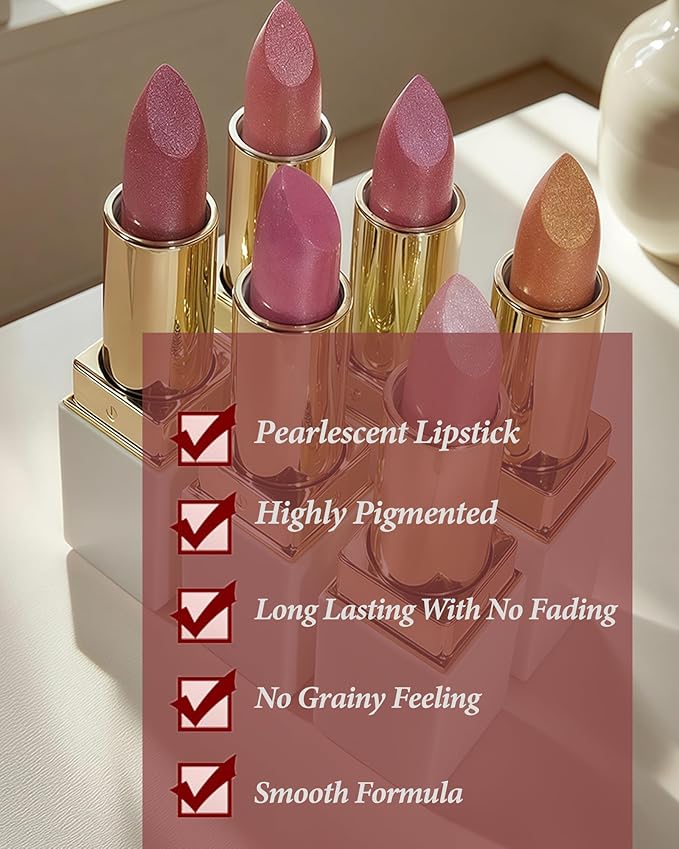 6 Pcs Glitter Lipstick Brown Nude Pink Purple Red Sets,Matte Shimmer Light to Dark Color for Women Long Lasting 24 Hours Lip Gloss, Sparkling Shiny Waterproof Lip Stick Christmas labiales Makeup Gift