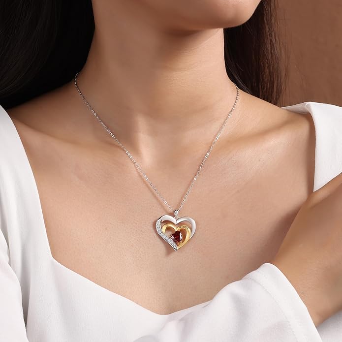 GLAMCARAT Personalized mothers necklace with birthstones names sterling silver jewelry for women customized engraved necklace