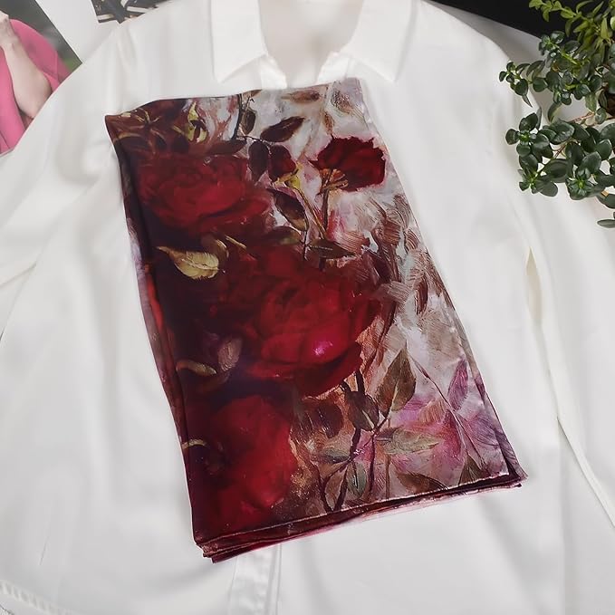 100% Mulberry Silk Scarf for Women Neck Oblong Headscarves Long Floral Print Lightweight Silk Wraps Shawls 67"*20"