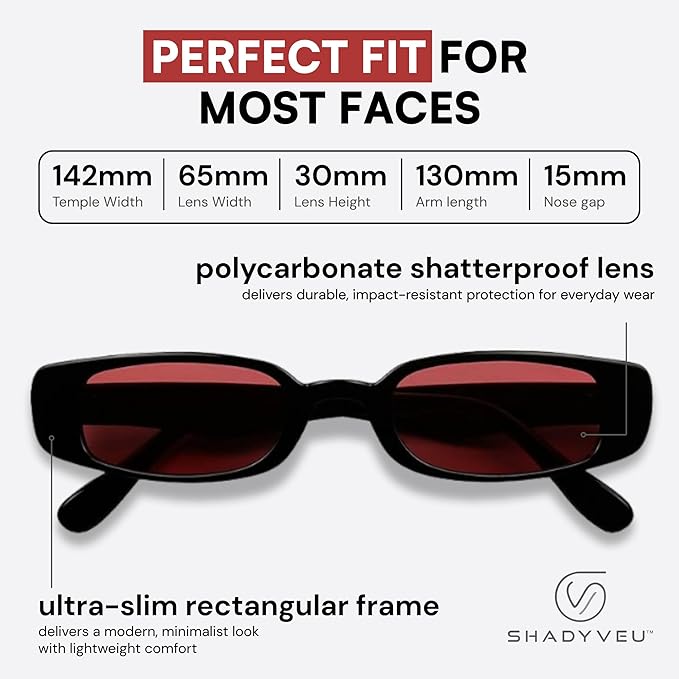 ShadyVEU Slim Classic Rectangular Sunglasses UV Protection 90’s Vintage Small Wide Retro Frame Fashion Shades