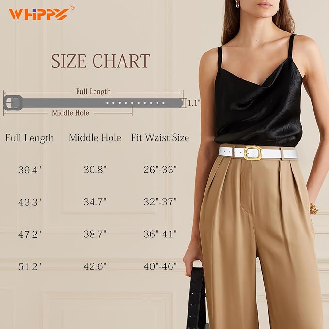 WHIPPY Women's Leather Belts with Gold Buckle Casual Fashion Ladies Waist Belts for Jeans Pants Dresses