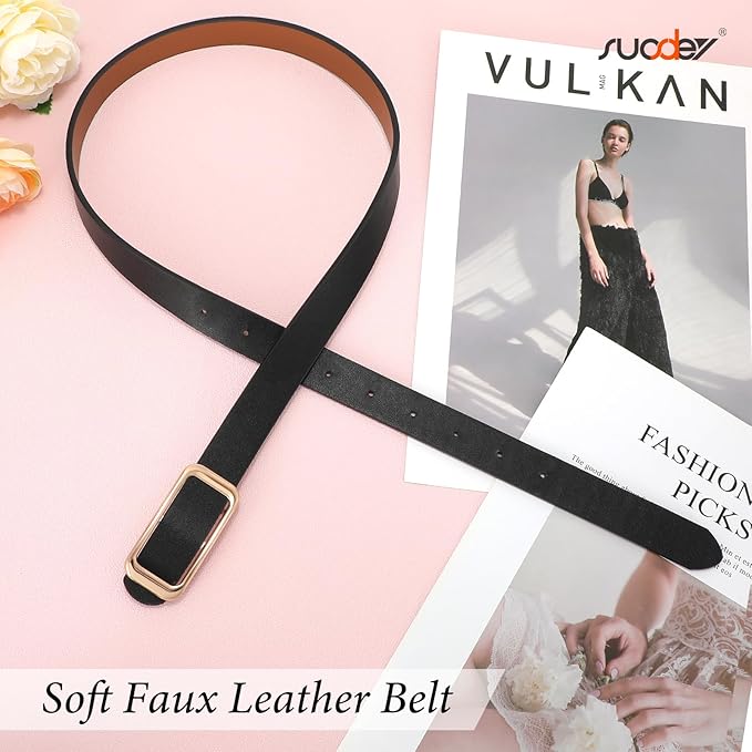 SUOSDEY Women Reversible Leather Belts for Jeans Pants Dresses Ladies Fashion Belts with Gold Buckle, 0.9" Width