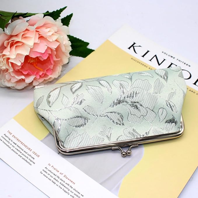 Long Coin Purse Clutch Handbag Change Pouch Wallet with Clasp Closure Compact Design for Women Gift Box (Blue)