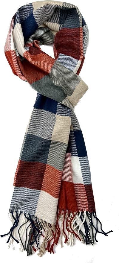 Plum Feathers Plaid Check and Solid Cashmere Feel Winter Scarf, Warm Scarfs, Cold Weather Accessories, Fringe Scarves