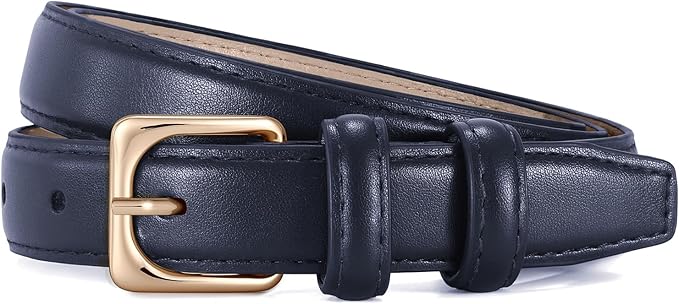 JASGOOD Women Leather Belt Fashion Ladies Skinny Leather Waist Belt for Pants Jeans Dress with Gold Buckle
