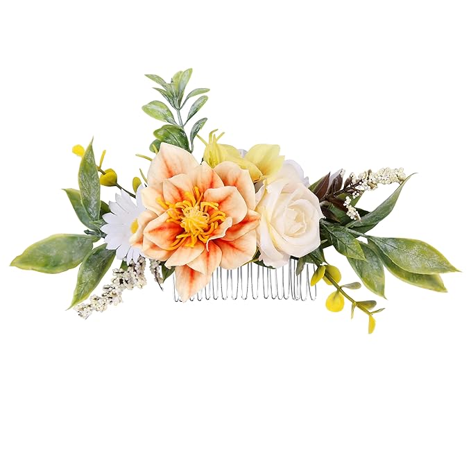 Flower Hair Clip for Women - Elegant Hair Accessory for Wedding, Party & Daily Wear (Orange)