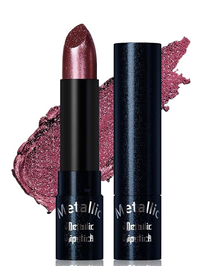 Glitter Metallic Lipstick Shimmer Lip Stick Long Lasting,Wine Red Diamond Cream Shimmer Tinted Lip Gloss High Pigmented,Metallic Matte Lipcolor Stain Women Christmas Non Stick Lips Makeup-13
