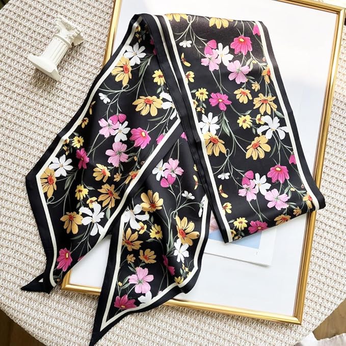 Silk Head Scarf for Hair Fashion Headwrap for Women Lightweight Neck Tie