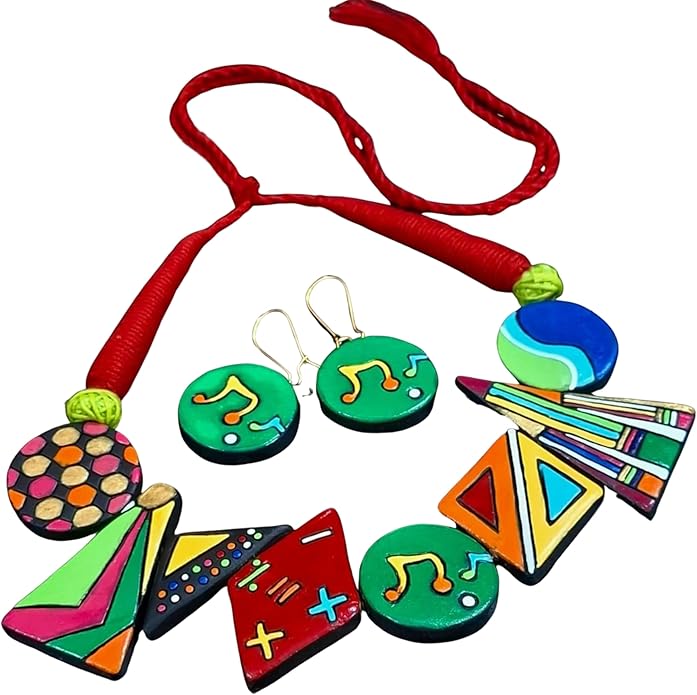 Colorful Clay Music Jewelry Set – Handmade Necklace & Earrings for Women, Boho Artistic Statement Accessories, Festival Wear & Unique Handcrafted Gift Idea