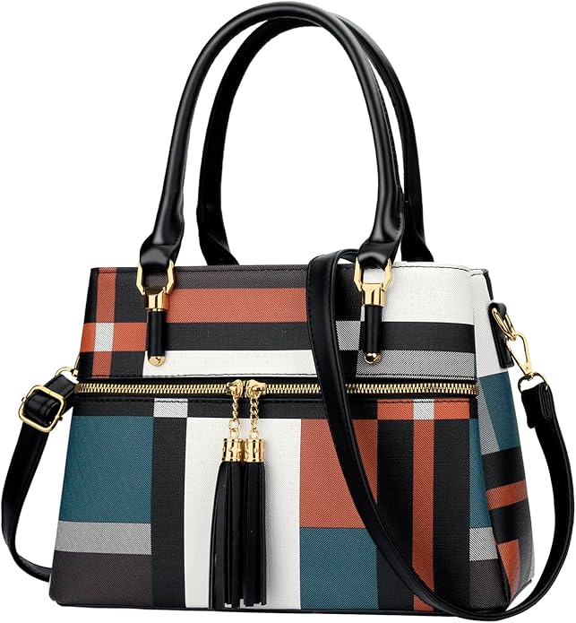KKXIU Women Satchel Bags Handle Shoulder Handbags and Purses Pockets Zipper Leather Crossbody Bags