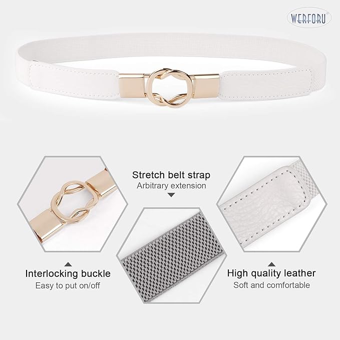 WERFORU Women Skinny Belt for Dresses Retro Stretch Waist Belt with Gold Buckle Set of 4