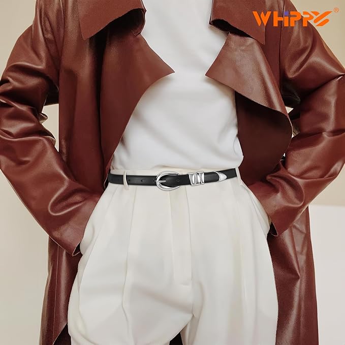 WHIPPY Women Skinny Leather Belt for Jeans Pants Dresses Ladies Fashion Waist Belt with Shiny Gold Buckle