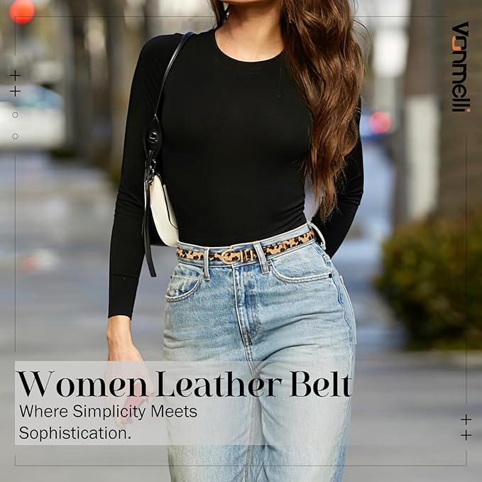 VONMELLI Womens Skinny Leather Belt Thin Waist Belts for Women Fashion Dress Jeans with Gold Buckle