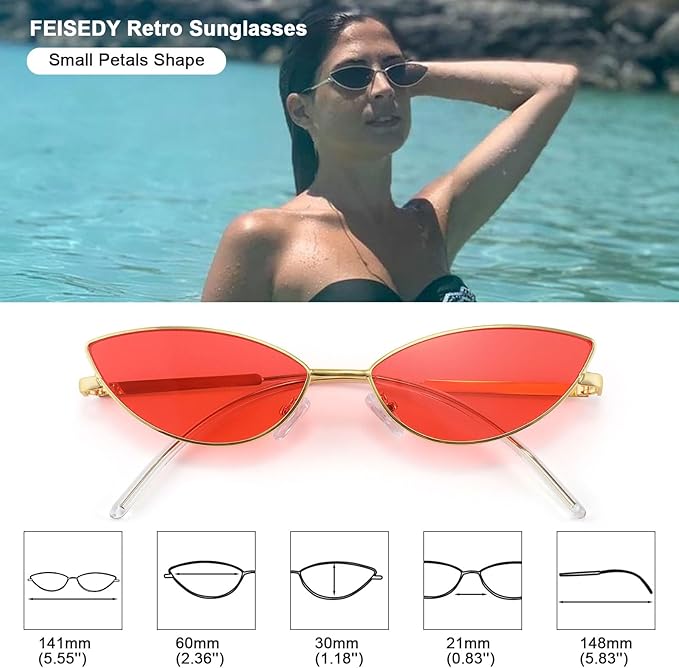 FEISEDY Fashion Designer Sunglasses Retro Small Petals Shape Arc Temple Design B2298