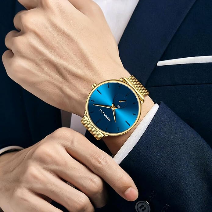 Mens Watches Ultra-Thin Minimalist Waterproof - Fashion Wrist Watch for Men Unisex Dress with Stainless Steel Mesh Band