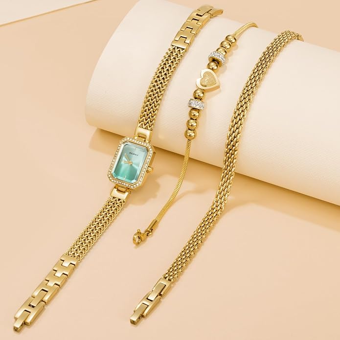 BERNY Silver Watches for Women Ladies Wrist Watch and Bracelet Set Dainty Quartz Bracelet Watch Premium Crystal Accented Fashion Luxury Birthday Present for Women