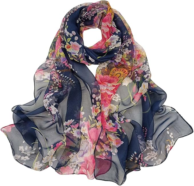 Pokeedioty Scarfs for Women Lightweight Fashion Scarves Elegant Floral Pattern Sheer Scarfs