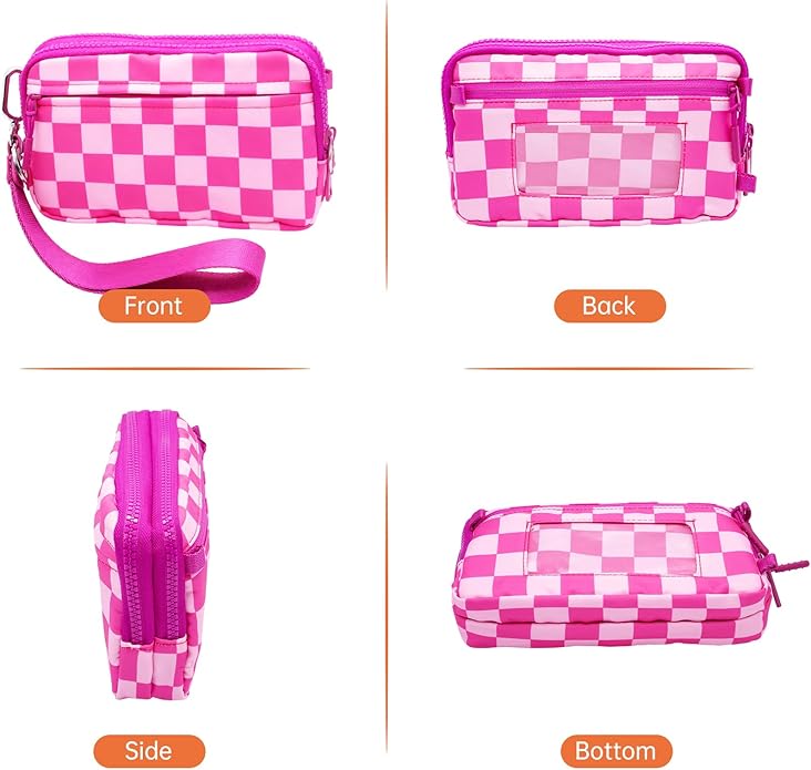 Wristlet Wallets for Women Checkered Nylon Quilted Wallet Travel Crossbody Bags with 4 Zippers Coin Card Phone Holder