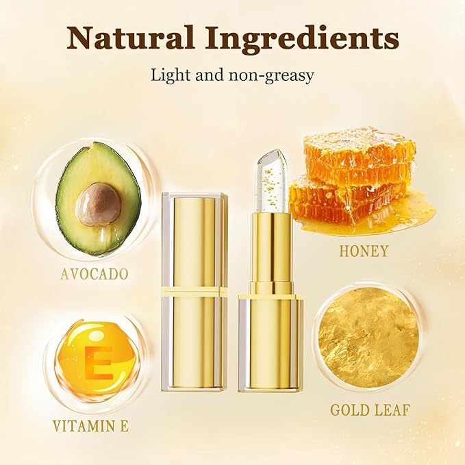 2 Pcs Color Changing Lipstick, Transferproof Gold Crystal Ph Lipstick Color Changing, Clear Lip stick That Changes Color, Nourishing Long Lasting 24 Hours Moisturizing Shine Lip Gloss for Women