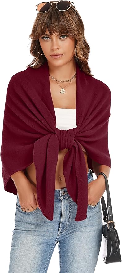 iWoo Women Soft Shawl Wraps kintted Open Front Poncho Sweater for Spring Fall Winter
