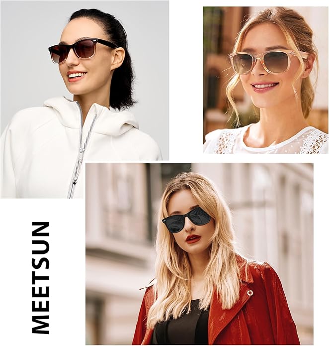 MEETSUN Retro Polarized Sunglasses for Women Men Classic Mirror Lens Driving Trendy Sun Glasses UV Protection (3 Pack)