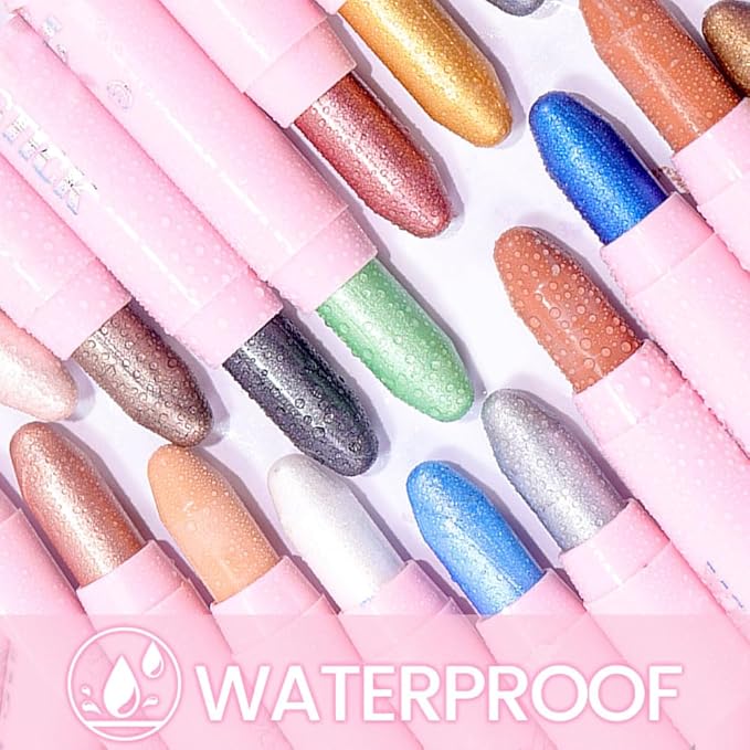 evpct 2Pcs Cream Eye Shadow Brightener Sticks Set for Eyes Waterproof, Champagne & Sand Shimmer Cream Eyeshadow Applicator Stick Long Lasting Pigmented Eye Makeup sombras en crema para ojos 17+25