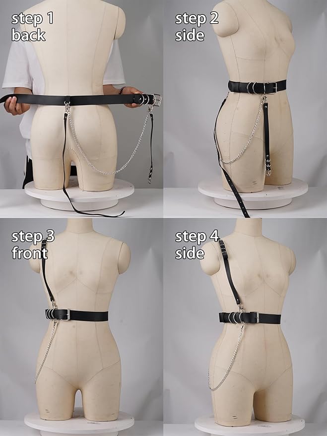 Women's Adjustable Faux Leather Double O-Ring Belt with Detachable Chain, Fashion Waist Belt, Two Wearing Styles, Chic Alloy Hardware, Fit Waist 21.5-36.0in