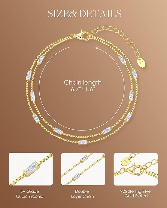 LOUISA SECRET Birthstone Bracelets for Women, 925 Sterling Silver Dainty Simple Women Charm Link Bracelet, Birthday Anniversary Christmas Jewelry Gifts for Women Wife Mom Her