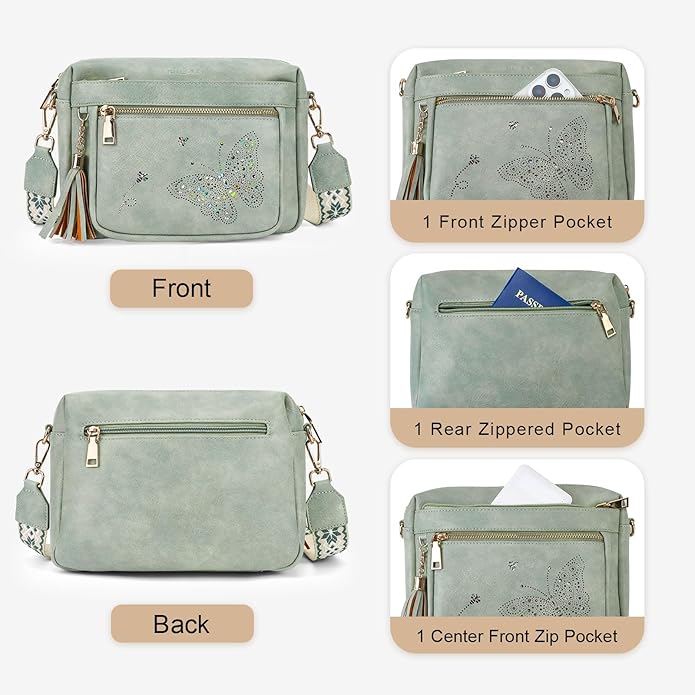 Crossbody Bags for Women Trendy Leather Crossbody Purse Shoulder Handbags Butterfly Design