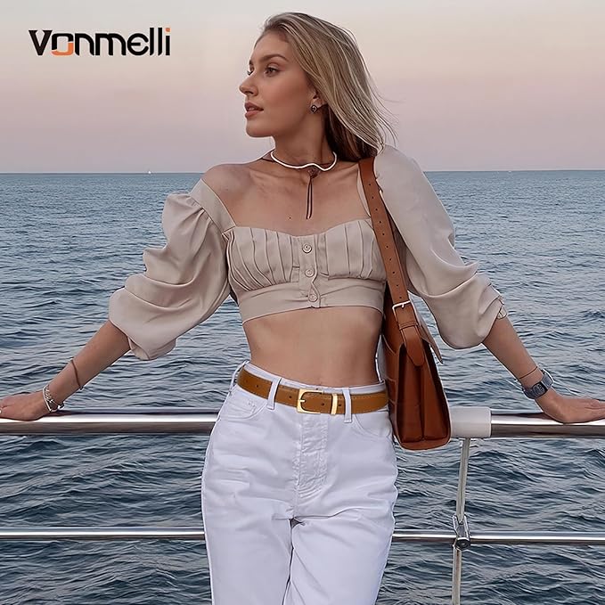 VONMELLI Womens Thin Leather Belt for Jeans Pants Dress Fashion Skinny Belt with Gold Buckle for Women