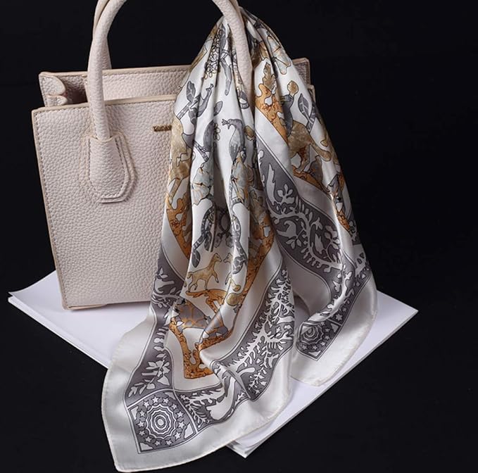 ANDANTINO 100% Real Mulberry Silk Scarf -21'' x 21''- Lightweight Neckerchief –Women Men Small Square Digital Printed Scarves