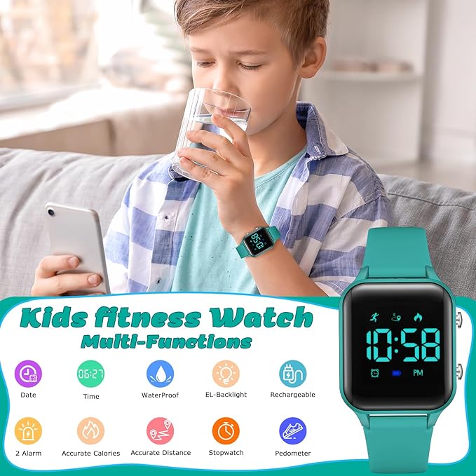 L LAVAREDO Kids Digital Watches for Boys Girls,Waterproof Sport Watch with Pedometer Stopwatch Vibration Alarm for Ages 5-13,No App Fitness Tracker Watch for Kids Teens Birthday Christmas Gifts