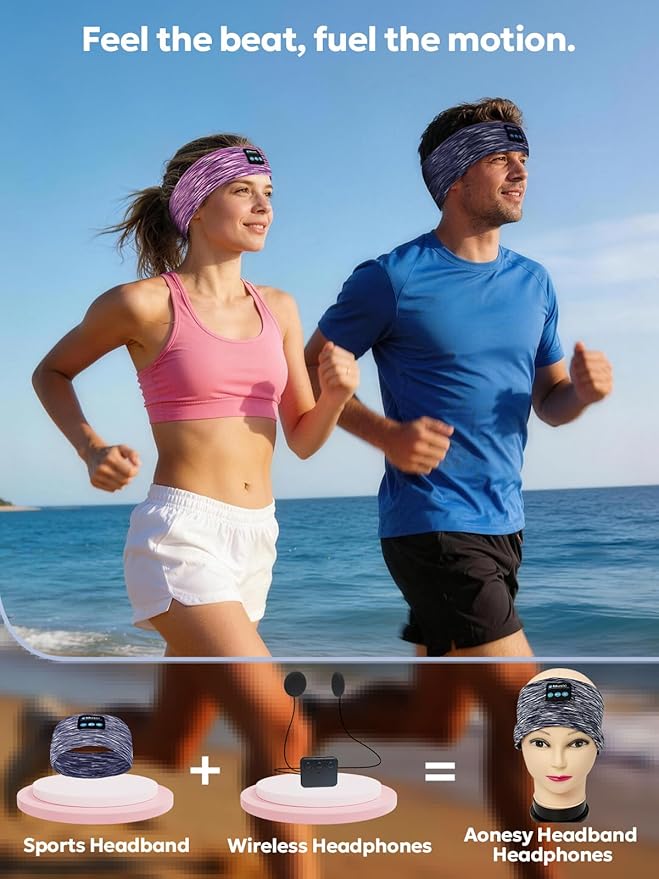 2-Pack Bluetooth Headband Headphones, Wireless Sports Headband, Washable Music Headband with Secure Fit for Running, Workout, Gym, Yoga, Sleep Headphones for Side Sleepers- Great Gift