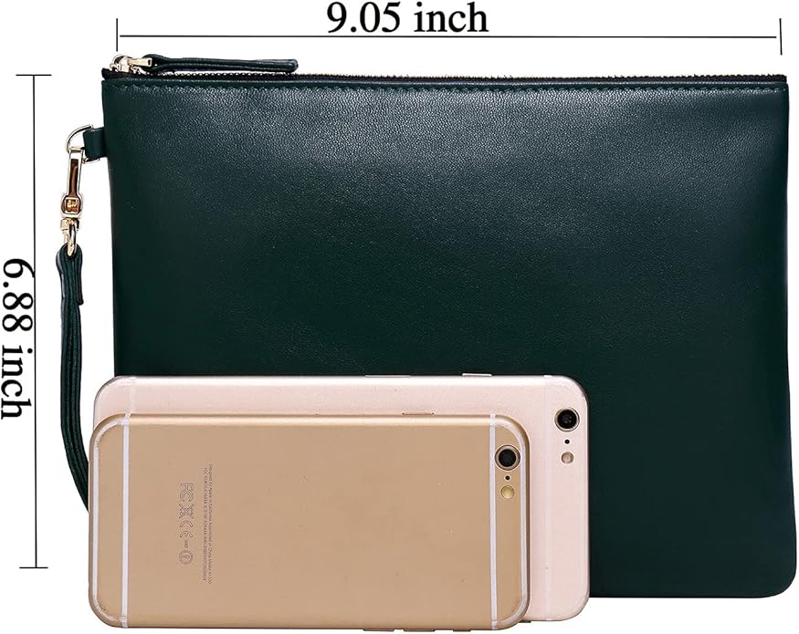DORIS&JACKY Lambskin Leather Wristlet Clutch Purse for Women Soft Designer Slim Cell Phone Pouch Bag with Detachable Strap
