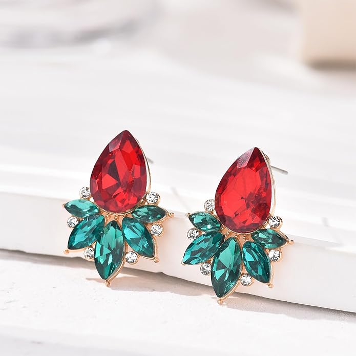 Vintage Rhinestone Earrings Fancy Crystal Cluster Drop Earrings Art Deco Earrings for Women