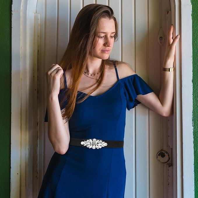 Womens Belts for Dress Fashion Rhinestone Elastic Bow Belt Skinny Waist Belt