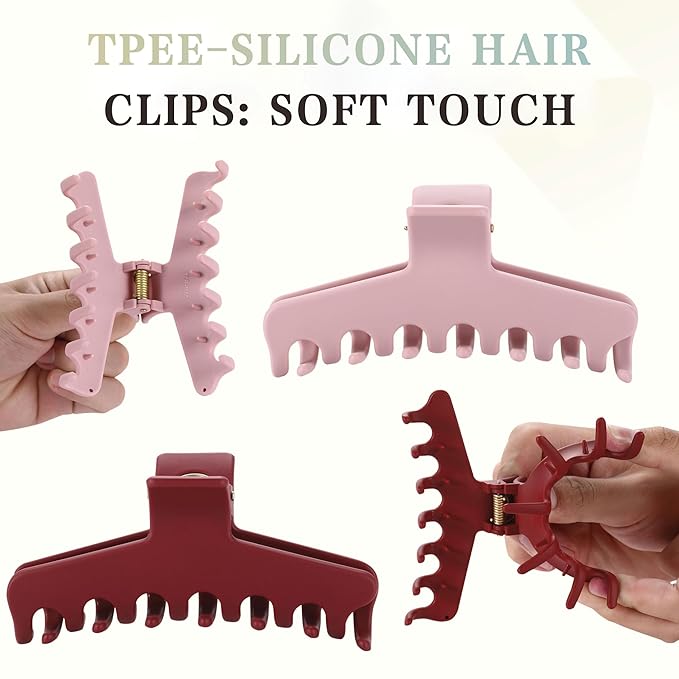 4Pcs Cloud Claw Clips for Women, 4.3 Inch Non-Slip Strong Hold Hair Claws, Unbreakable & Durable TPEE-Silicone Blend, Large Bendable Cozy Hair Clip for Thin/Thick/Curly Hair, All-Day Comfort
