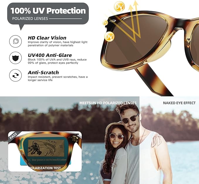 MEETSUN Polarized Sunglasses for Women Men Classic Retro Square Frame Driving Sun Glasses UV Protection