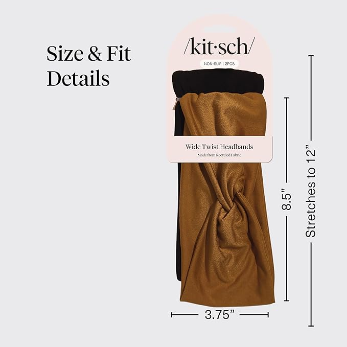 Kitsch Wide Headbands for Women - Fashion Sports Headband for Workout, Yoga, Gym, Running, Exercise | Stretchy Head Bands | Ideal Gifts for Women - Black and Camel, 2pcs