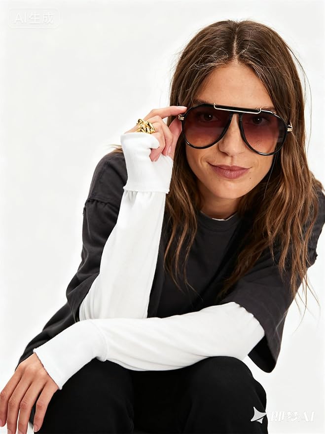 Oversized Aviator Sunglasses for Women Men 2026 70s Retro Gold Metal Sun Glasses Tangle Free Square Aviators