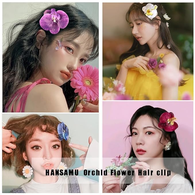 12 Pieces Flower Hair Clips Bohemian Butterfly Orchid Hair Barrettes for Beach Party Spring Photo Prop, Artificial Hawaiian Boho Hairclip Flower Hair Accessories for Women Girls Bridal Headwear