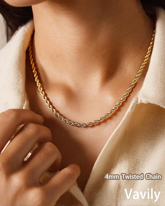 Link Gold Chain 14K Gold Plated Trendy Rope Paperclip Thick Chain Necklace Minimalist Layered Gold Chain Choker Necklaces for Women