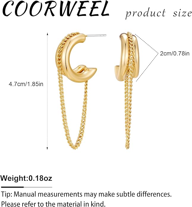Tassel Chain Hoop Earrings for Women Trendy Two Tone Dangling Chain Earrings Hypoallergenic Fashion Jewelry Gifts