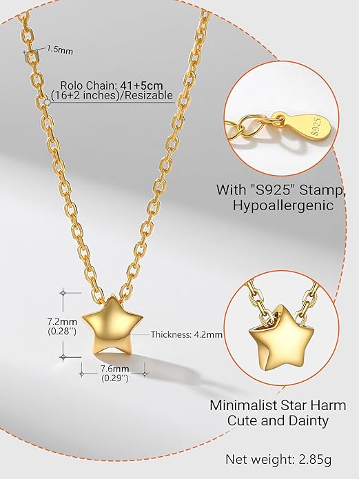 PROSILVER 925 Sterling Silver Necklace for Women | Dainty Delicate Adjustable Choker with Heart/Star/Moon/Vertical Bar Pendant, Hypoallergenic Tarnish Resistant Everyday Jewelry Gift for Her