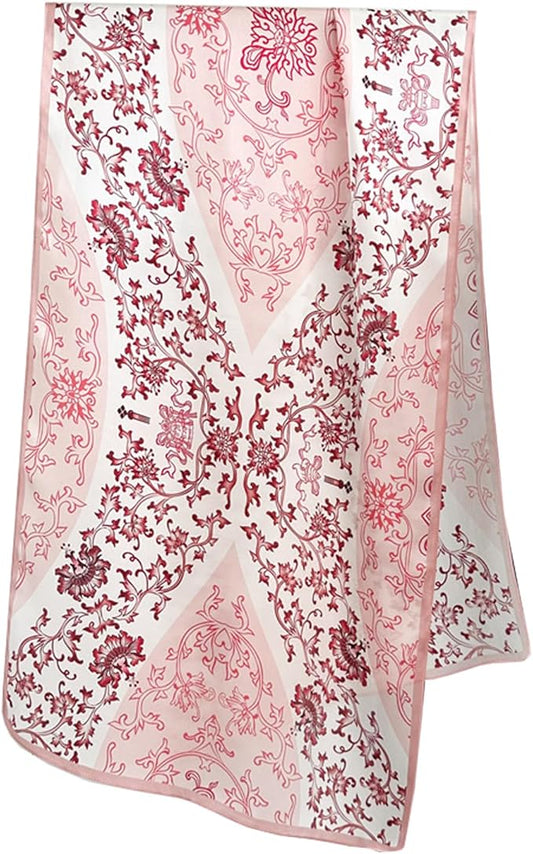 100% Mulberry Silk Scarfs for Women Floral Print Satin Long Scarf for Headscarf Hair Wraps Shawl with Gift Packed