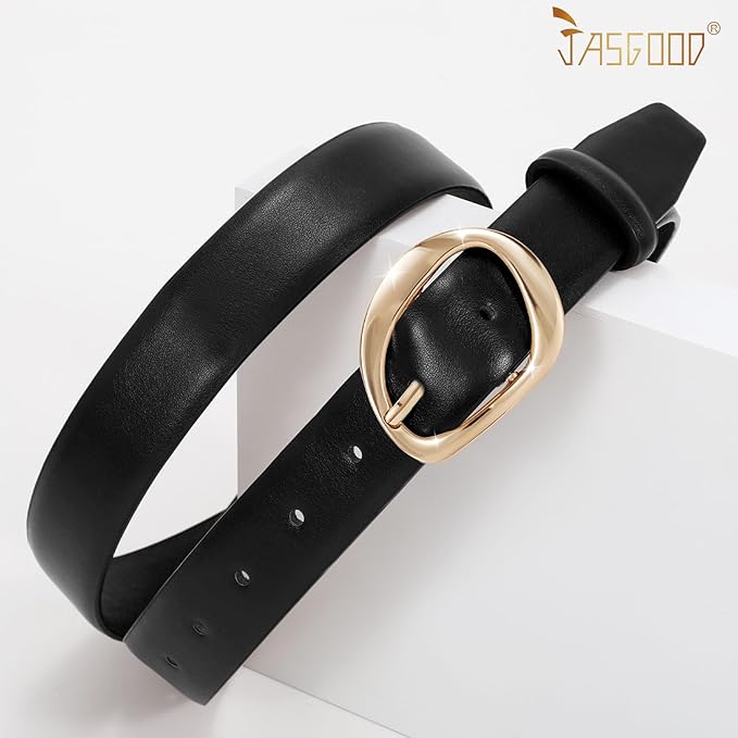 JASGOOD Leather Belts for Women Cute Casual Waist Belt with Gold Buckle Ladies for Jeans Pants Dresses