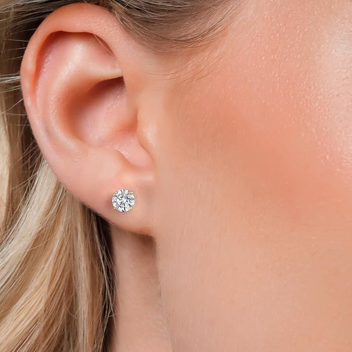 Gem Stone King 0.20 to 6 Cttw 14K Gold Lab Grown Diamond Stud Earrings | Gold Earrings For Women Men | E-F Color | VS1-VS2 Clarity